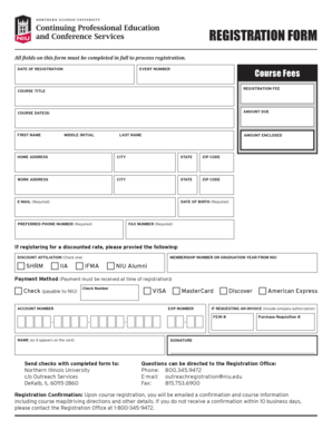 Northern Illinois University Registration Form