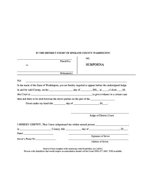 Washington Subpoena Form