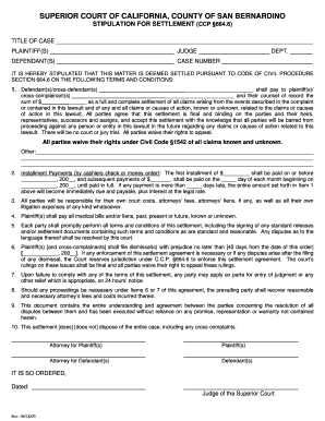 Stipulation for Settlement (CCP §664.6)