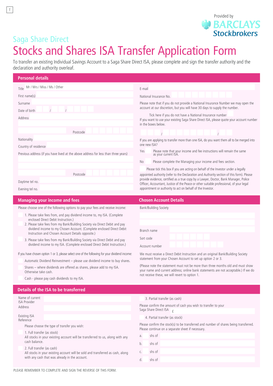 Saga Share Direct ISA Transfer Application Form