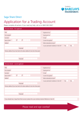 Saga Share Direct Trading Account Application