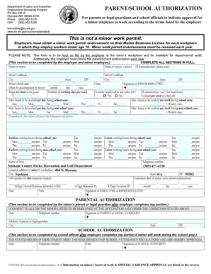 Washington Parent/School Authorization for Minor Employment