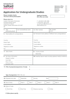 University of Salford Undergraduate Application Form