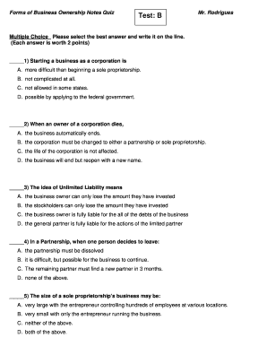 Business Ownership Notes Quiz