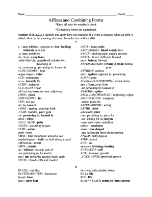 Affixes and Combining Forms Worksheet