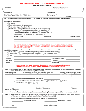 Court Reporter Transcript Order Form