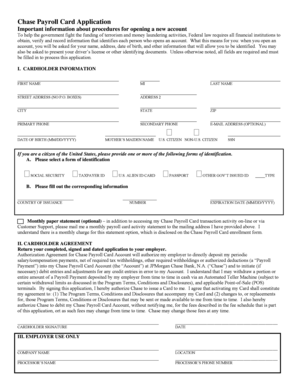 Chase Payroll Card Application