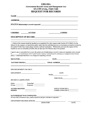 Utah GRAMA Records Request Form
