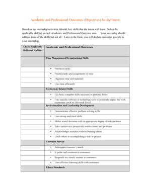 Internship Academic and Professional Outcomes Form