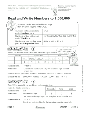 Math Worksheet: Read and Write Numbers to 1,000,000