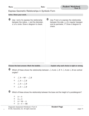 Student Worksheet Form D