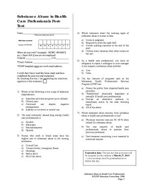 Substance Abuse in Health Care Professionals Post-Test