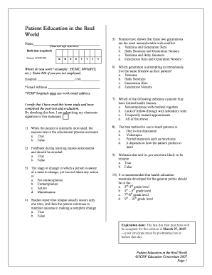 Patient Education in the Real World Evaluation Form