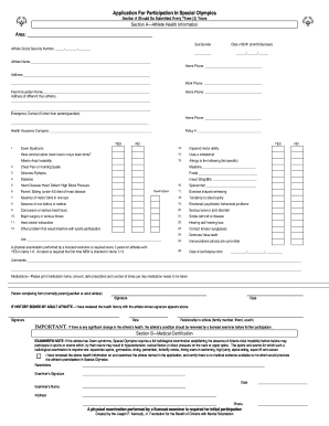 Special Olympics Participation Application