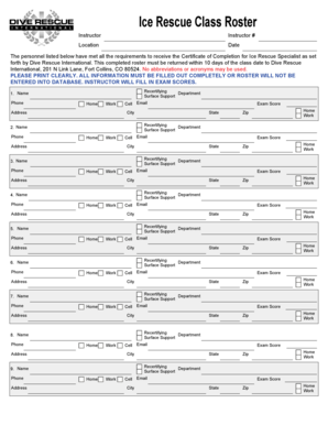 Ice Rescue Class Roster - Dive Rescue International