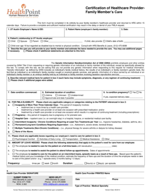 Certification of Healthcare Provider - Family Member's Care