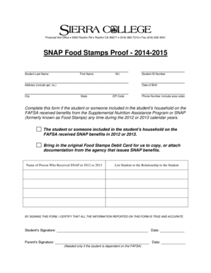 SNAP Food Stamps Proof Form
