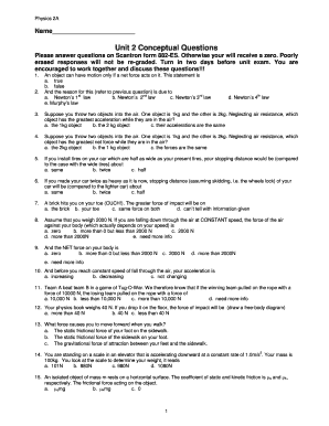 Physics 2A Unit 2 Conceptual Questions
