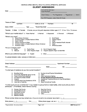 Henrico Mental Health Client Admission Form