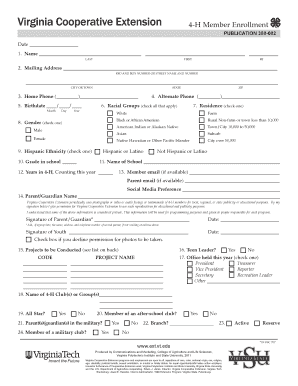 4-H Member Enrollment Form