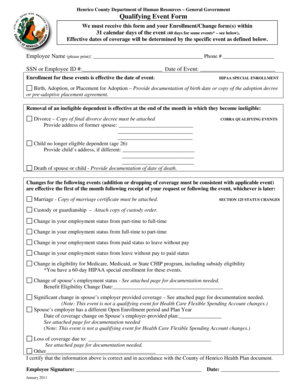 Henrico County Qualifying Event Form