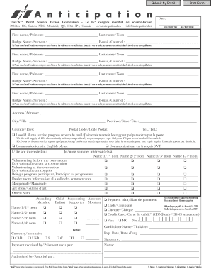 World Science Fiction Convention Registration Form