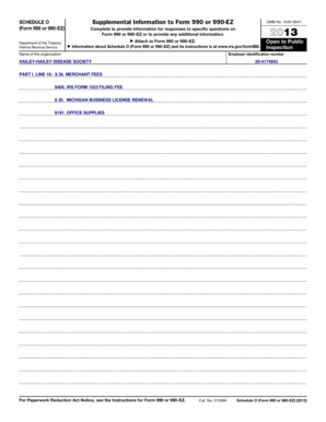Schedule O for Form 990 or 990-EZ