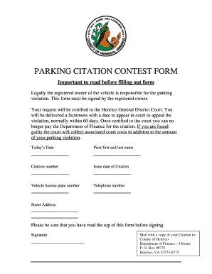 Parking Citation Contest Form