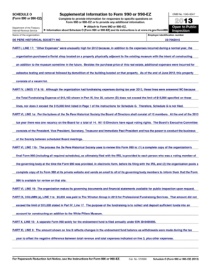 Schedule O for Form 990 or 990-EZ