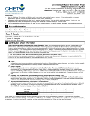Connecticut Higher Education Trust Additional Contribution Form