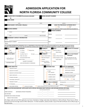 North Florida Community College Admission Application