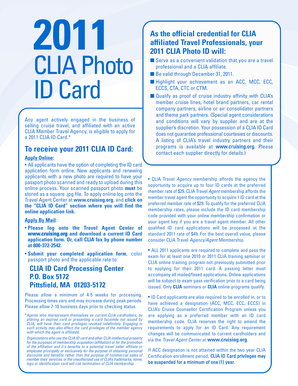 2011 CLIA Photo ID Card Application