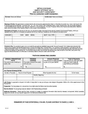 Medallion Bank Simple Interest Note and Security Agreement
