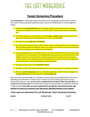The Loft Warehouse Tenant Screening Procedure