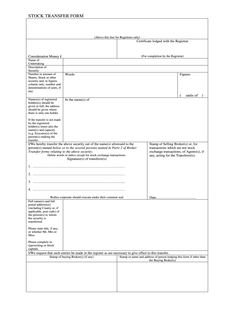 Stock Transfer Form Fillable Printable Forms Free Online