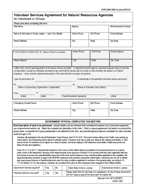 Volunteer Services Agreement for Natural Resources Agencies