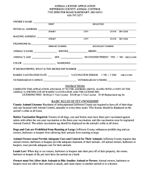 Jefferson County Animal License Application