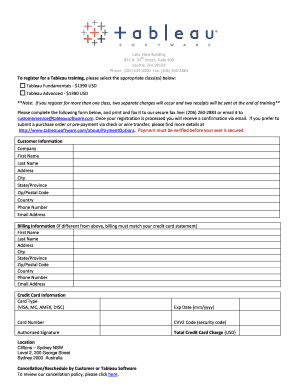 Tableau Training Registration Form