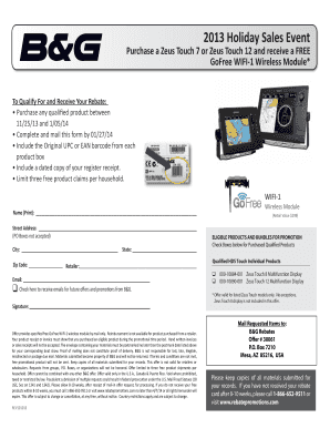 B&G 2013 Holiday Sales Event Rebate Form