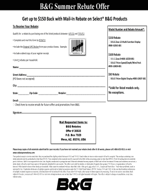 B&G Summer Rebate Offer Form