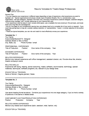 Resume Templates for Theatre Design Professionals - utexas