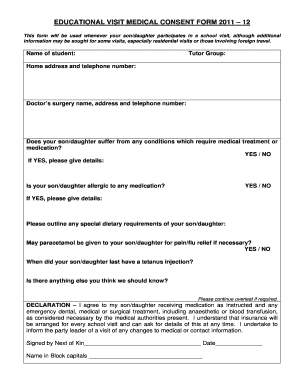 Consent letter for surgery - Educational visit medical consent form 2011 12 - Ounsdale High ...