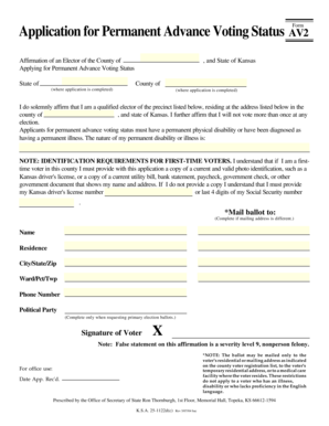Kansas Permanent Advance Voting Status Application