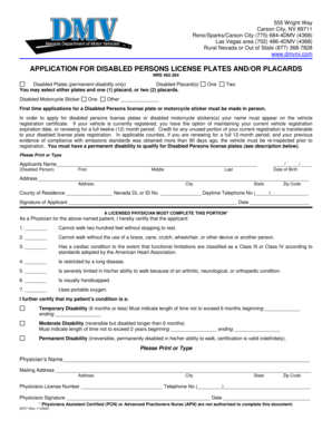 Nevada Disabled Persons License Plates Application