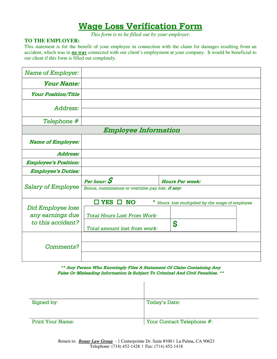 Lost Wages Form Car Accident - Printable Blank PDF Online