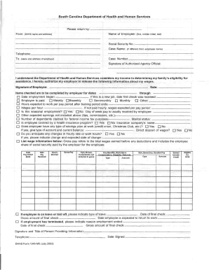 South Carolina DHHS Income Verification Form