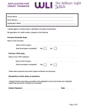 Application for Credit Transfer