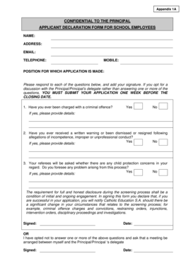 Applicant Declaration Form for School Employees