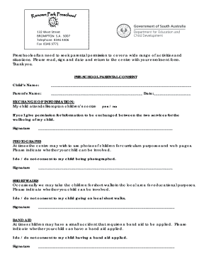 Preschool Parental Consent Form