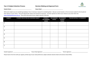 Year 12 Subject Selection Decision Form
